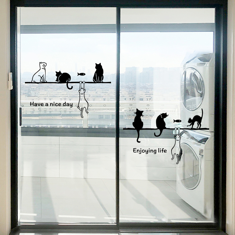 阳台玻璃门防撞贴纸玻璃窗户图案厨房移门推拉门墙面猫咪装饰贴画,家居饰品,软装墙贴,淘宝优惠券,粉丝福利购,淘宝优惠卷