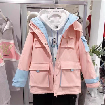 我爱巧克力冲锋风衣三合一秋冬新款假两件棉服外套
