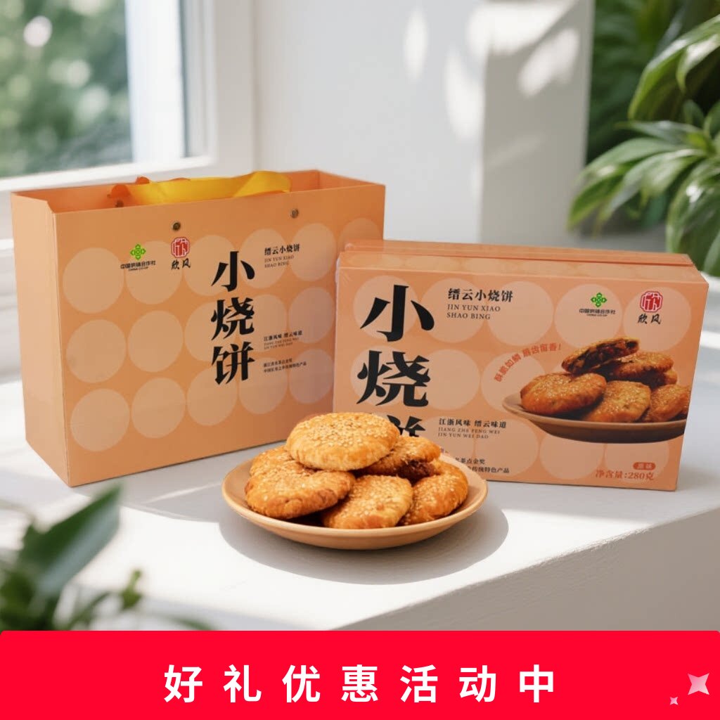 欣风缙云小烧饼酥饼薄脆零食糕点280克2盒礼袋装特产