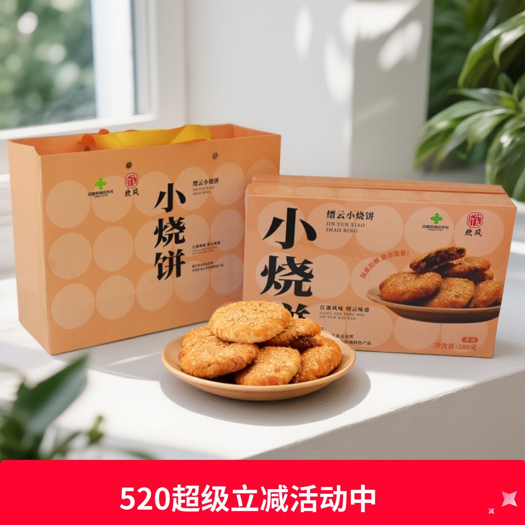 欣风缙云小烧饼酥饼薄脆零食糕点280克2盒礼袋装特产