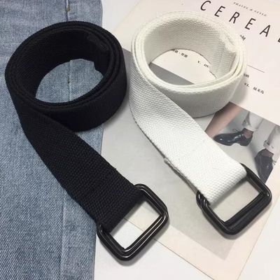 无孔免打孔男士布皮带双环扣学生军训皮带男士装饰双扣编织裤带