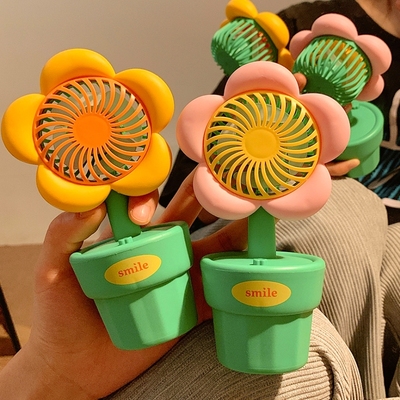 可爱花朵手持usb充电小风扇便携随身迷你桌面小型静音电风扇学生