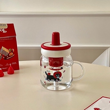 玻璃吸管杯耐高温食品级茶水分离带把手泡茶大容量玻璃杯吸管杯