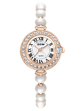 DOM腕表 韩版ins风小众设计气质珍珠女表创意拉绳学生个性手链表