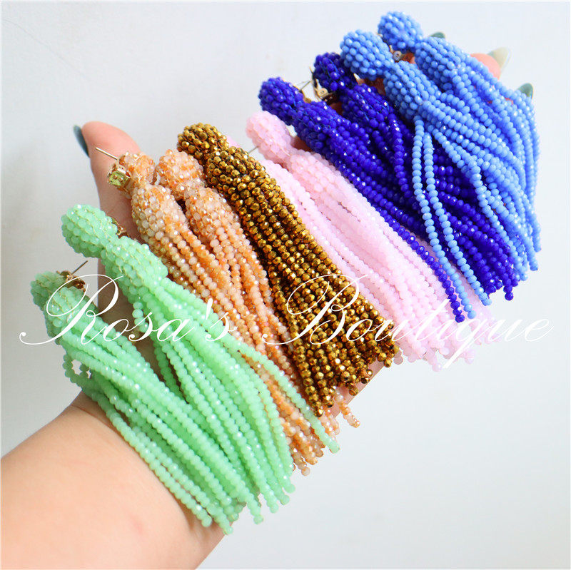 Handmade Beading 手工编织流苏夸张菱格米珠波西米亚耳钉耳环