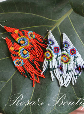 手工编织米珠波西米亚ins同款个性渐变几何色块耳钉耳环耳夹银针