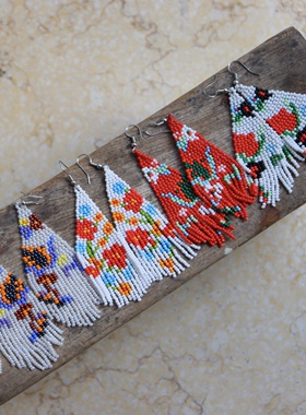 handmade beading 手作花花夏日彩色碎花流苏波西米亚耳环耳夹ins