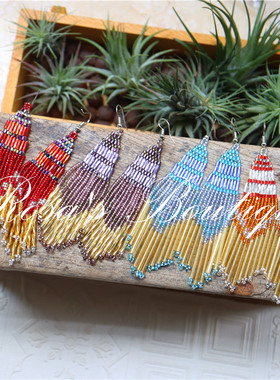 handmade Beading 手工编织米珠彩色透明波西米亚耳环耳钉耳夹