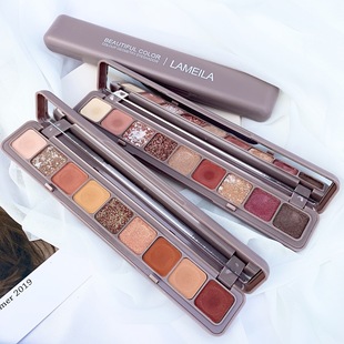 拉美拉指尖眼影9色键盘哑光珠光闪粉ins九宫格眼影盘易上色中性