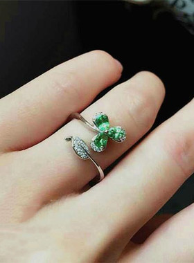 水晶肯尼亚绿色石榴石戒指镶嵌