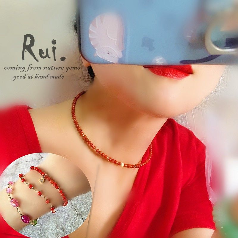 RUIPU 조디악 년 붉은 밧줄 천연 남쪽 붉은 마노 목걸이 여성 14K 금도금 핸드 쥬얼리 특별 정리 세일