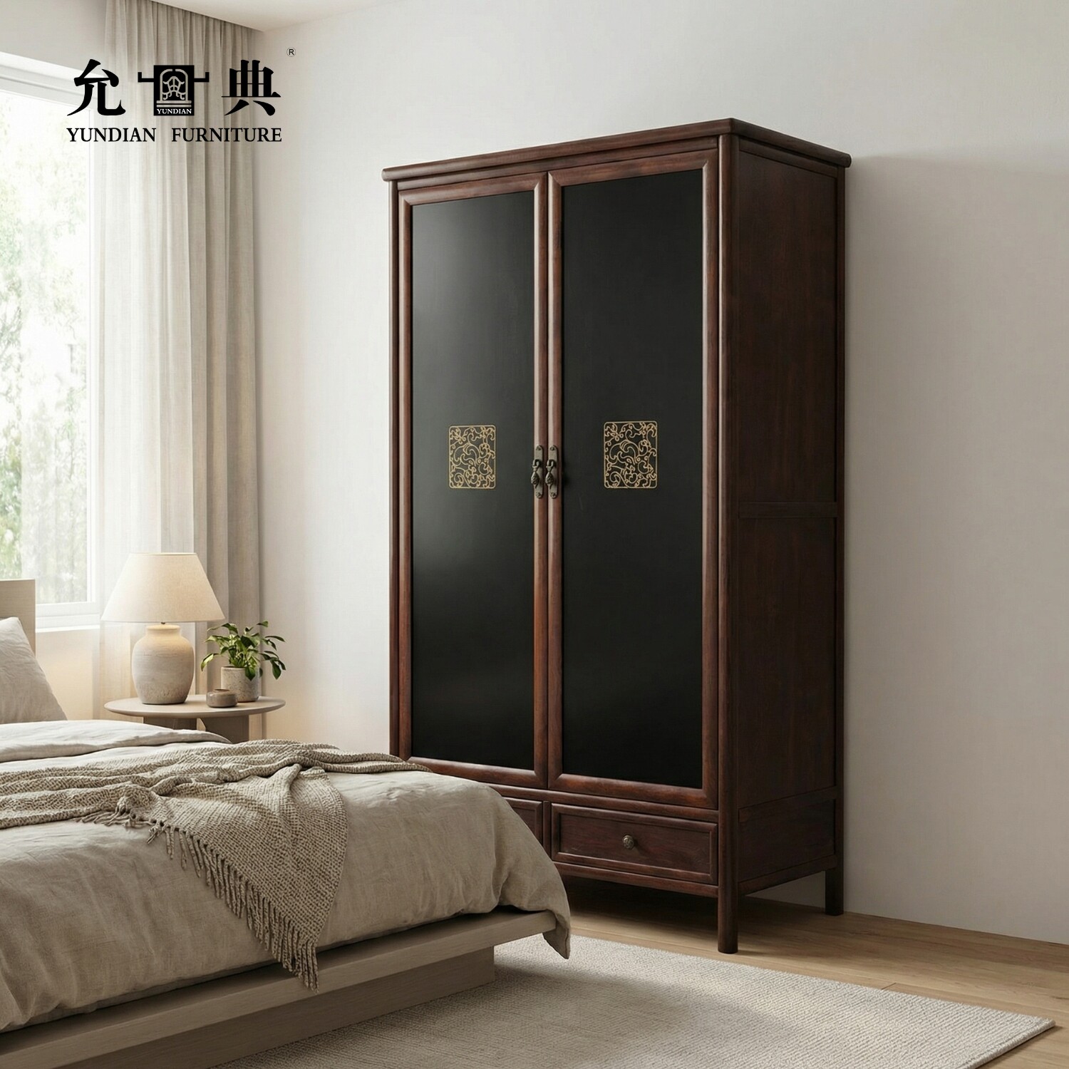 允典红木家具爽快新品金丝梨木22-1双门大橱衣柜收纳柜储物柜