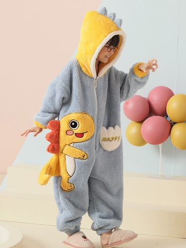 Детская зимняя коралловая бархатная пижама для мальчиков, утепленный фланелевый спальный мешок