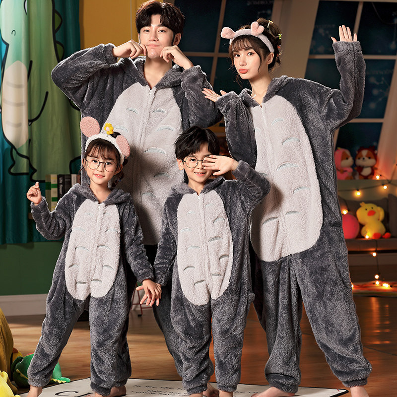 龙猫儿童连体衣男女中大童哈衣冬季宝宝睡衣法兰绒加厚亲子家居服