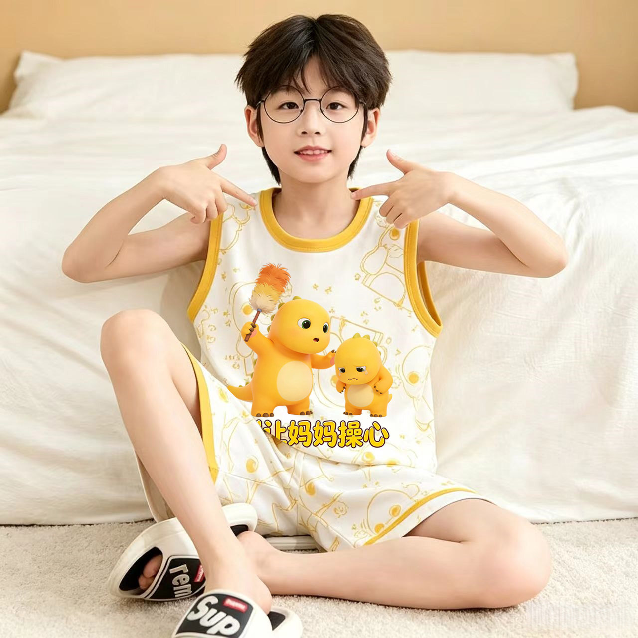 儿童睡衣男孩2026夏季新款纯棉背心短裤套装奶龙男童中大童家居服