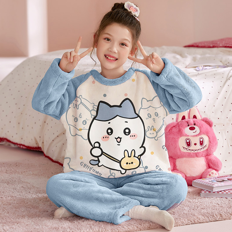 秋冬季保暖法兰绒女童家居服套装
