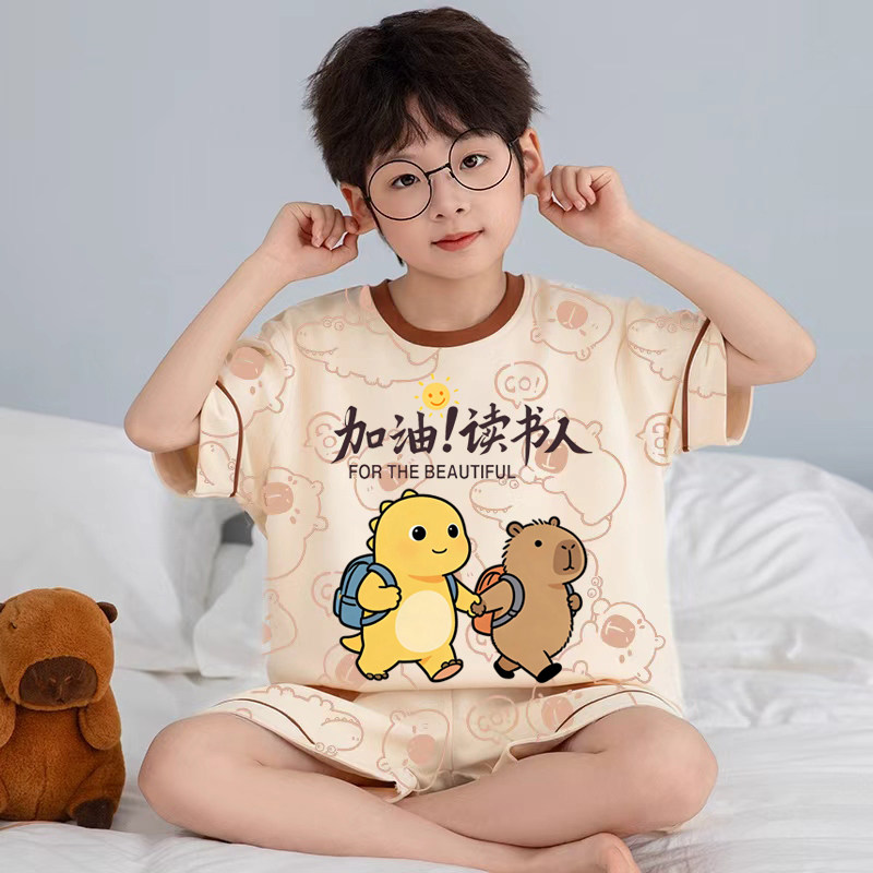 男童睡衣夏季纯棉短袖套装薄款
