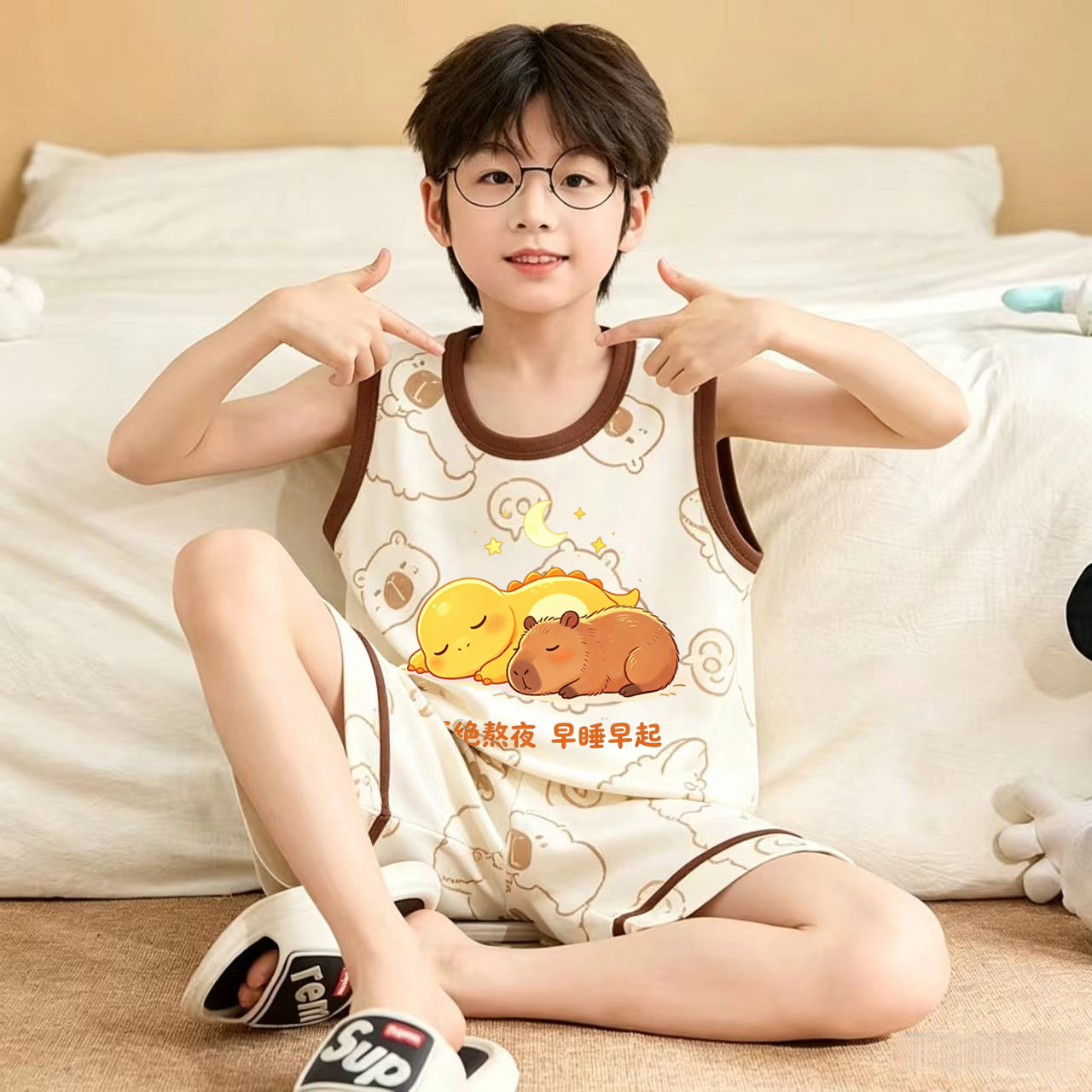 男童睡衣夏季薄款纯棉背心套装