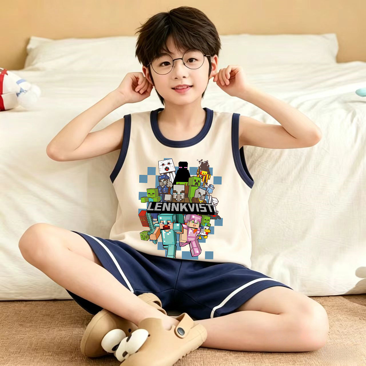 男童睡衣夏季薄款纯棉背心套装
