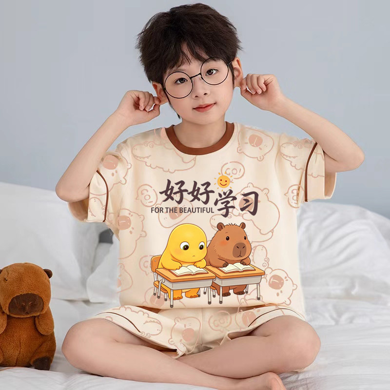 男童睡衣夏季纯棉短袖套装薄款