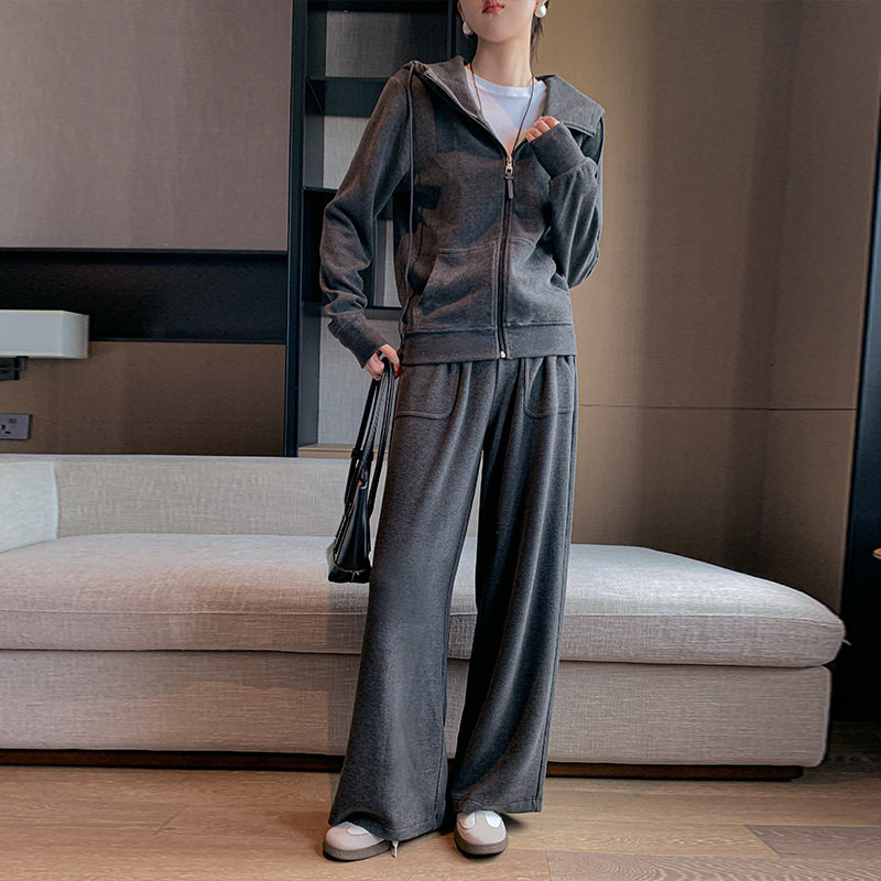 2025秋冬新款拉链连帽造型卫衣半身裙阔腿裤显瘦保暖运动套装女装