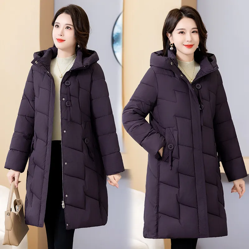 连帽棉服女士冬季2024新款加厚宽松棉衣中长款减龄小个子棉袄外套