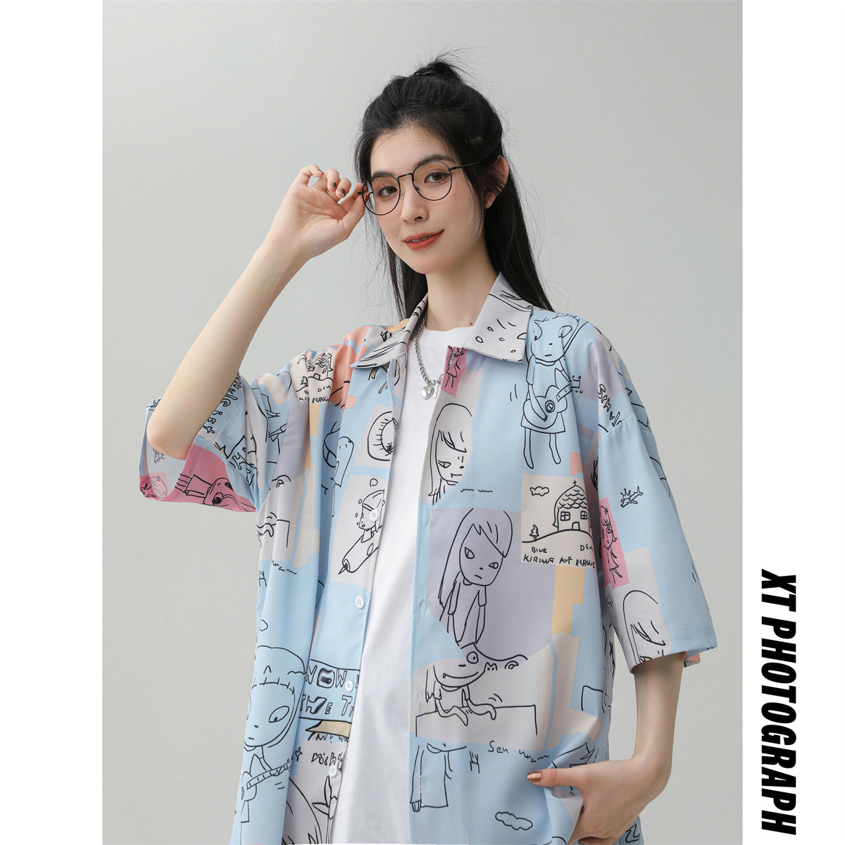 夏季短袖休闲宽松印花卡通特色情侣短袖衬衫C207/P3848，男装T恤，星座202-3