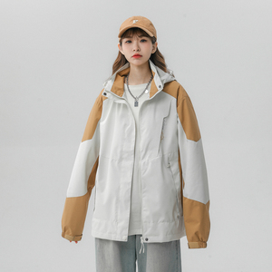 立领连帽撞色拼接情侣冲锋衣登山服夹克 JK18/P65/98图片
