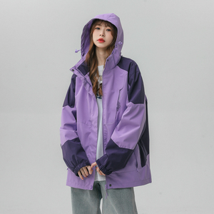 春季新款立领连帽撞色拼接情侣冲锋衣登山服夹克 JK18/P65/98图片