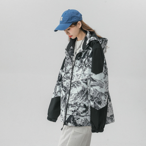 立领连帽撞色拼接情侣冲锋衣登山服夹克 JK18/P65/98图片