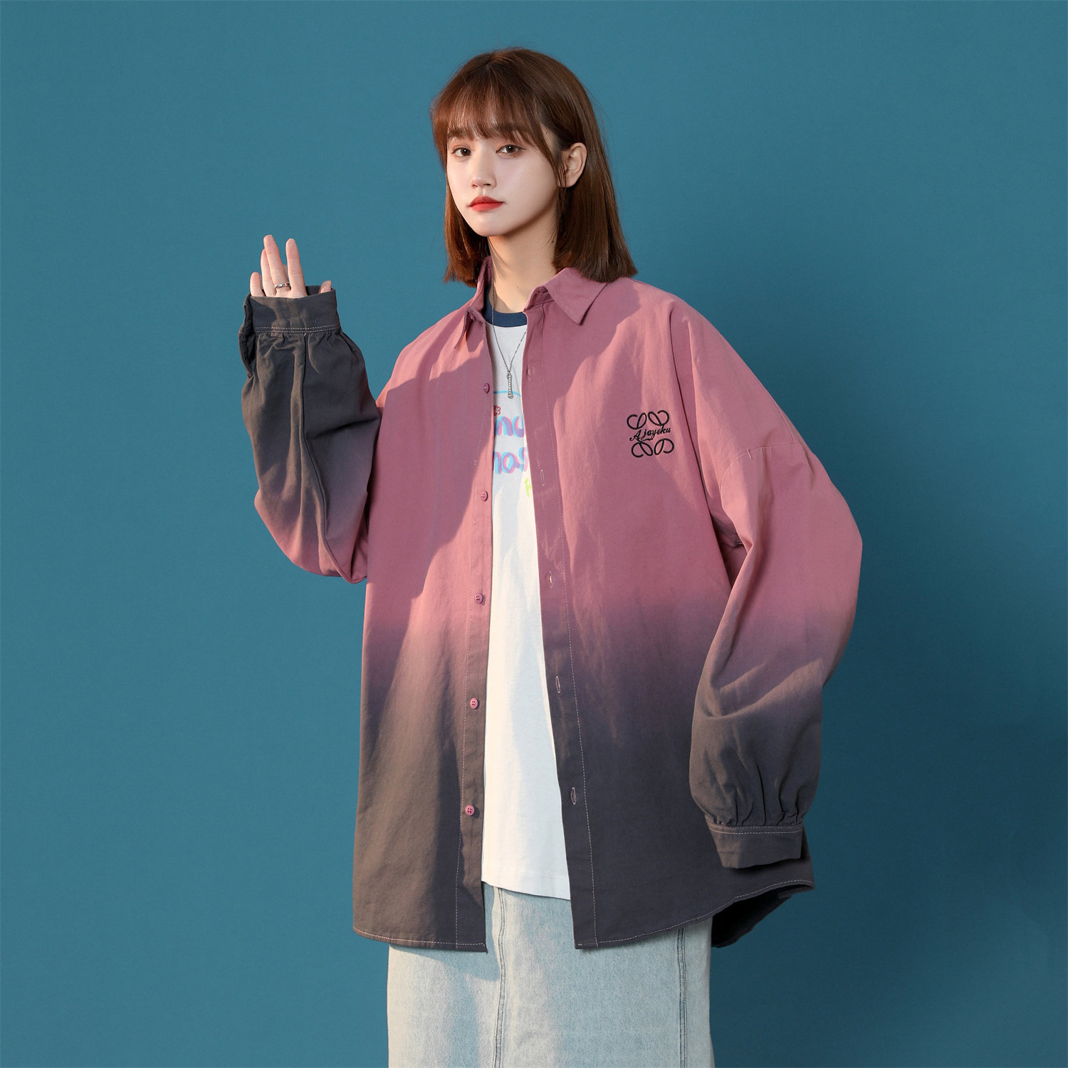吊染刺绣宽松情侣衬衫C277/P75/118,男装衬衫,星座202-3