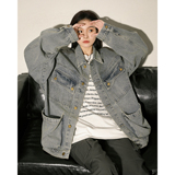 撞色多口袋水洗牛仔夹克外套上衣N9003/P105，男装夹克，星座202-3