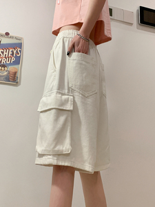 七色 夏季水洗工装直筒潮流情侣中裤彩色短裤 K2201/ P55，男装牛仔裤，星座202-3