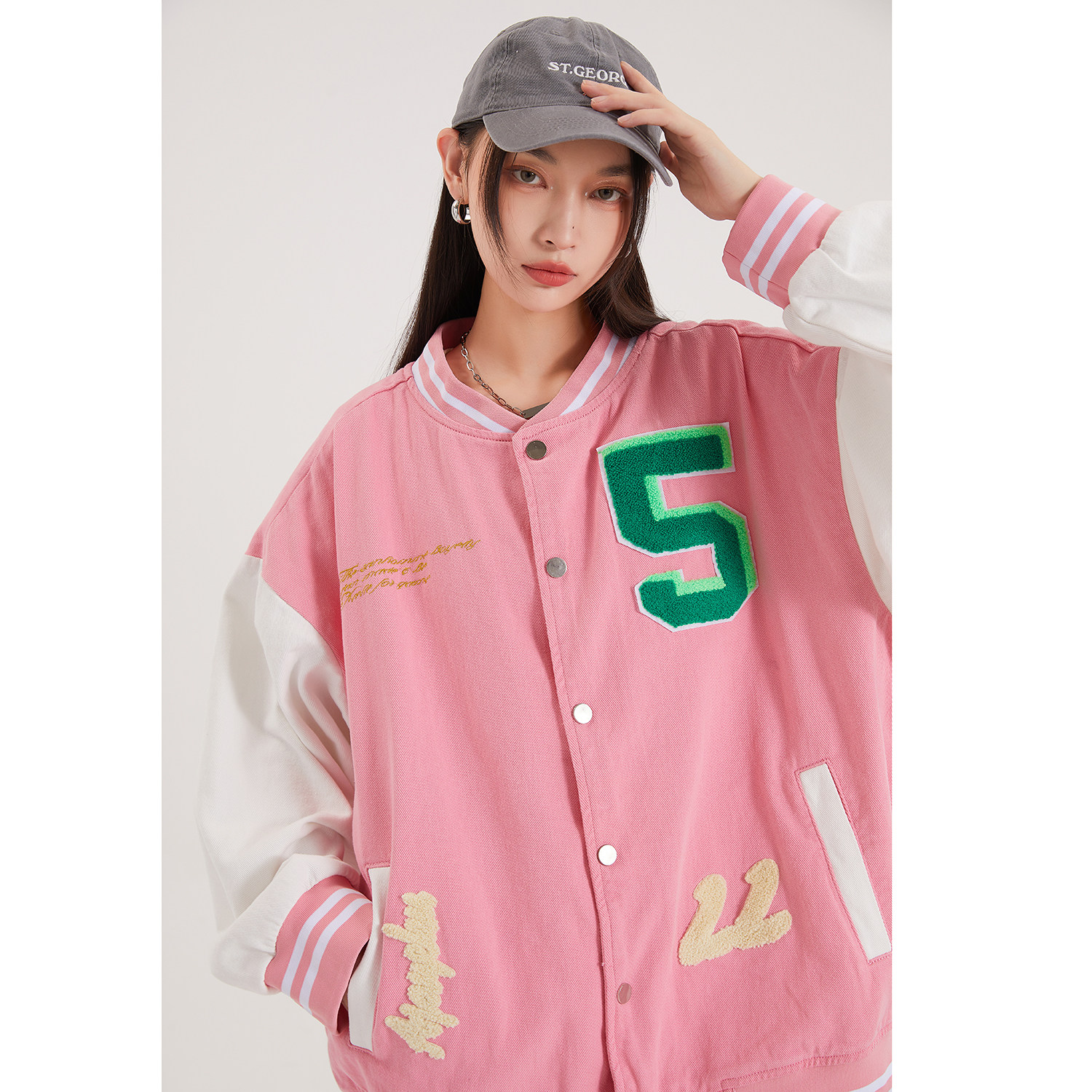 字母水洗毛巾料刺绣棒球服夹克情侣外套 976 / P100图片