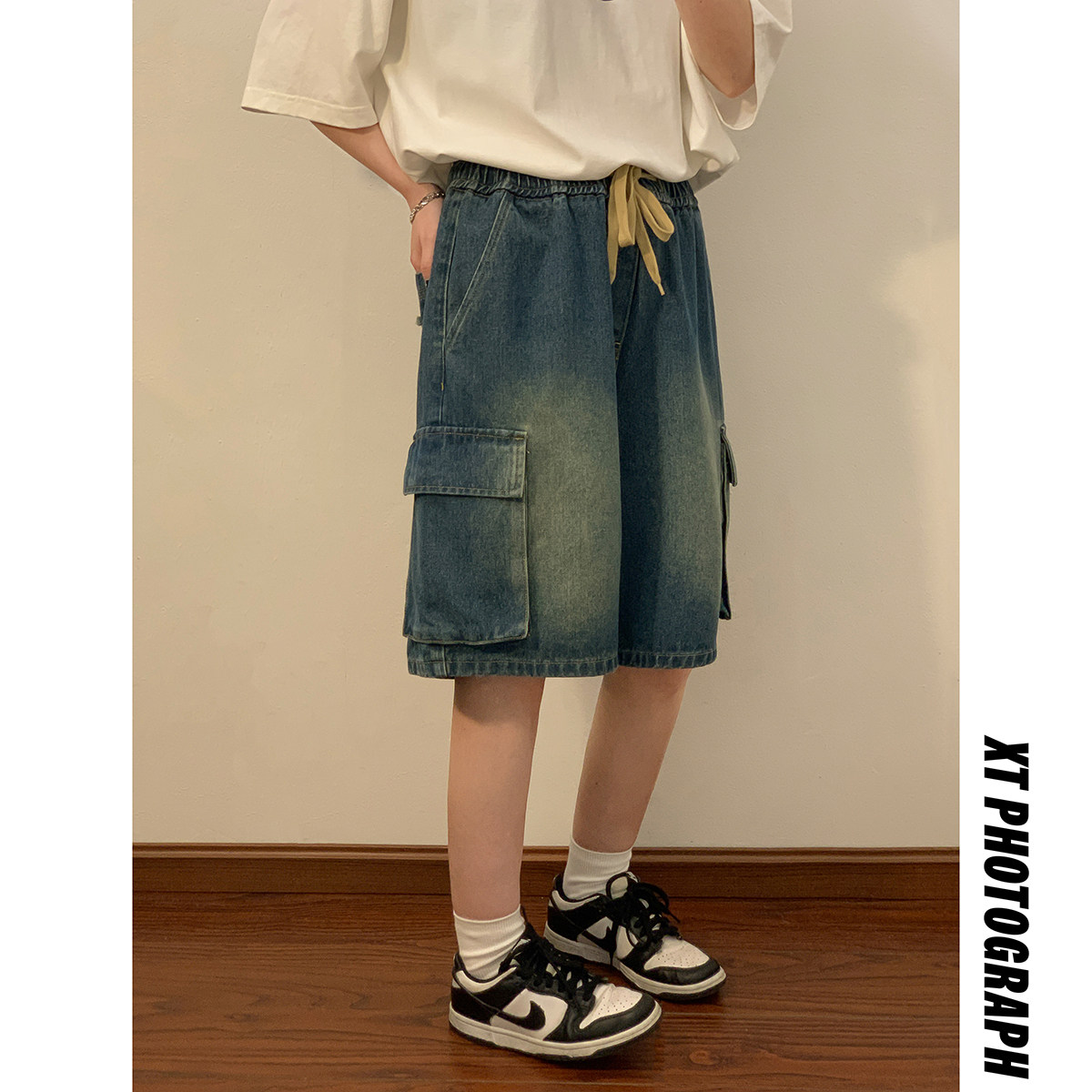 夏季牛仔工装五分裤薄款破洞宽松短裤K2203/P55，男装牛仔裤，星座202-3