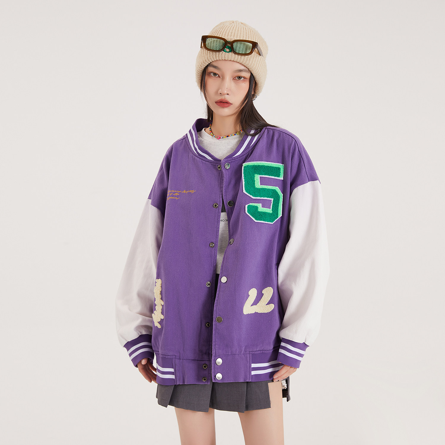 字母水洗毛巾料刺绣棒球服夹克情侣外套976/P100,男装夹克,星座202-3
