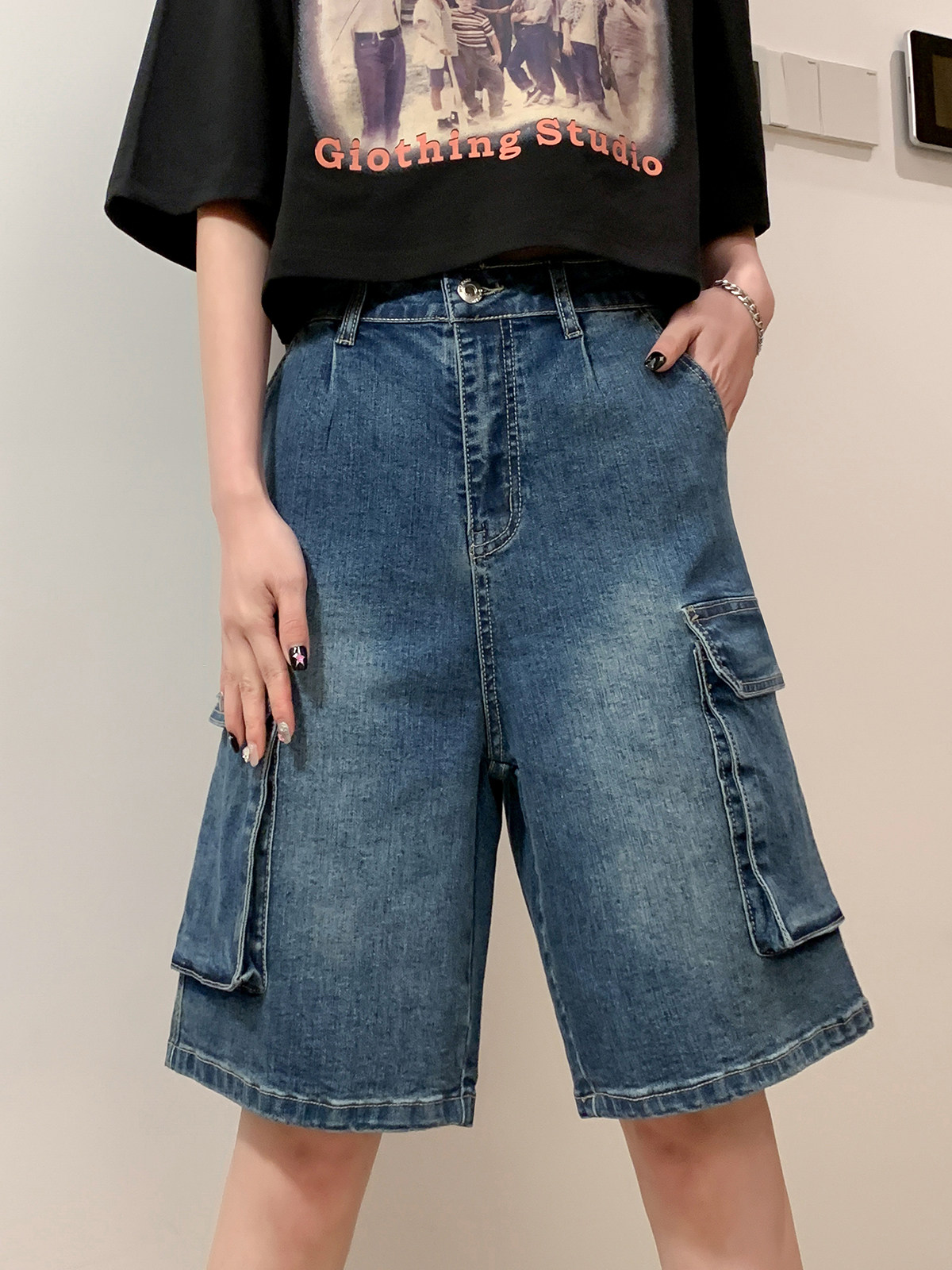 夏季工装五分裤潮流大口袋情侣水洗牛仔短裤K2206/P65，男装牛仔裤，星座202-3