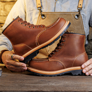 1907工装靴头层牛皮固特异疯马皮复古阿美咔叽英伦高帮马丁靴短靴