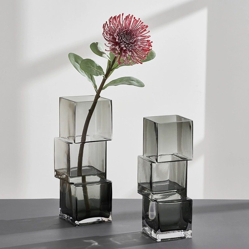 现代创意错位异形方块花瓶玻璃透明水培鲜花插花客厅餐桌插花花器,家居饰品,花瓶,淘宝优惠券,粉丝福利购,淘宝优惠卷