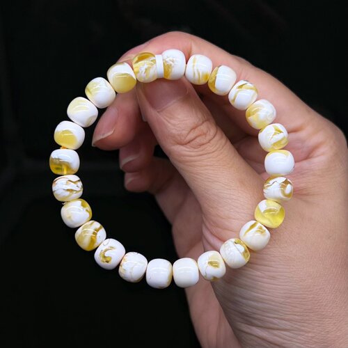 青山天然琥珀蜜蜡吊坠原矿金瓷骨白白花手串俄料佛珠墩子手串散珠