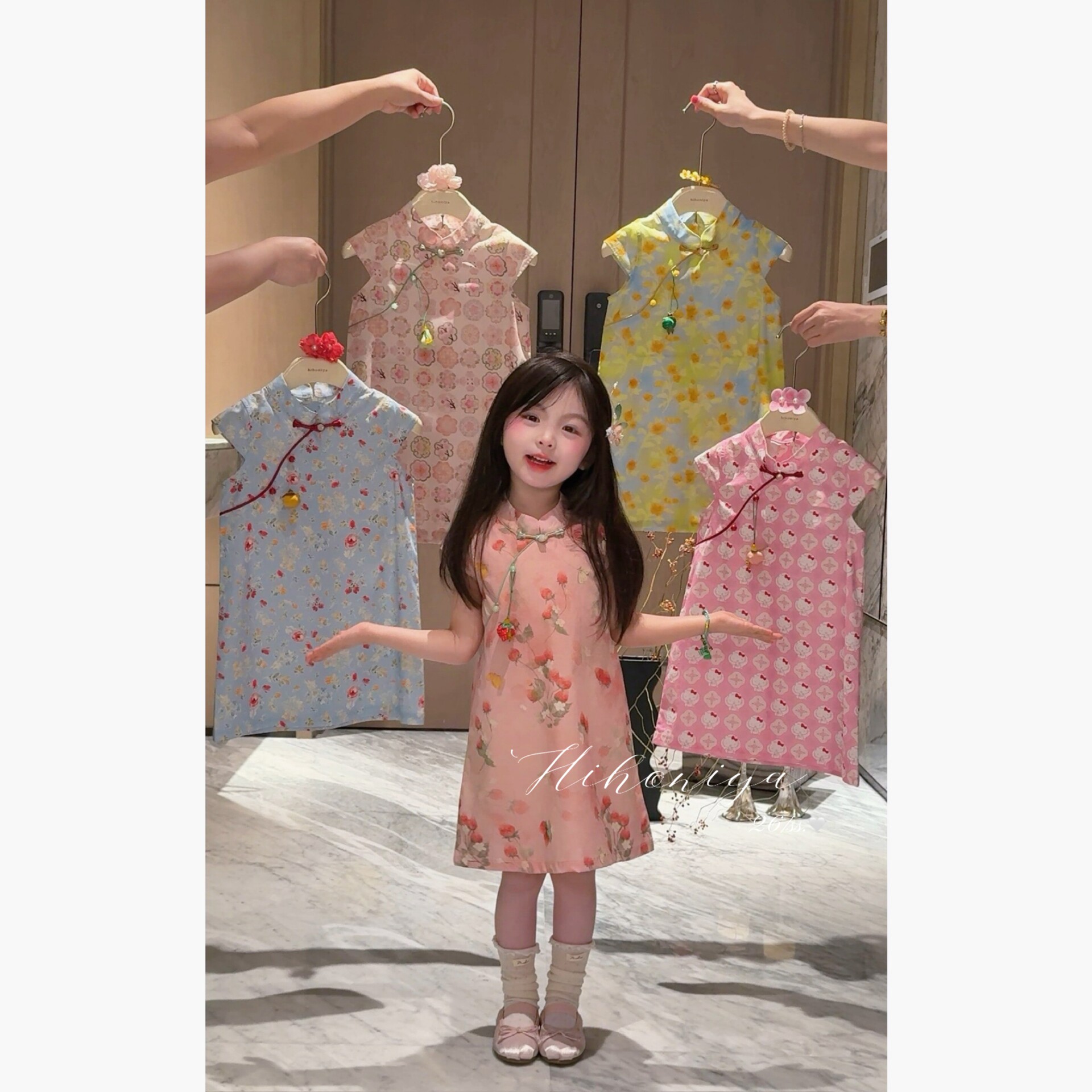 Spring韩国童装2026年夏季新款亲子斜裁改良旗袍裙女童国风连衣裙