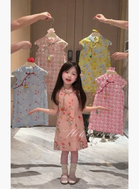 Spring韩国童装2026年夏季新款亲子斜裁改良旗袍裙女童国风连衣裙