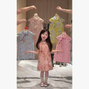 Spring韩国童装2026年夏季新款亲子斜裁改良旗袍裙女童国风连衣裙