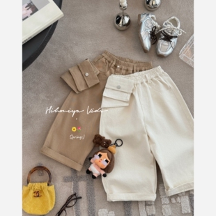 Spring韩国童装2026年春季新款亲子纯色纯棉宽松休闲裤女童直筒裤