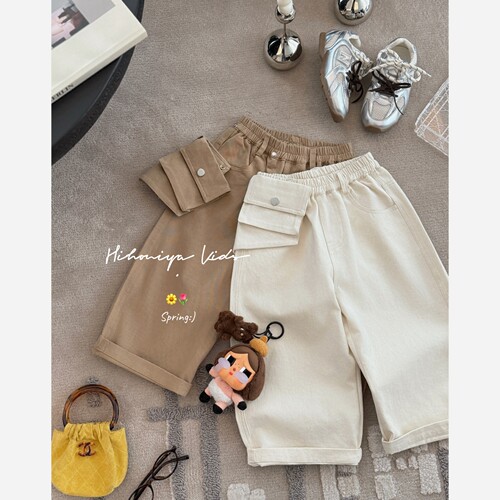 Spring韩国童装2026年春季新款亲子纯色纯棉宽松休闲裤女童直筒裤