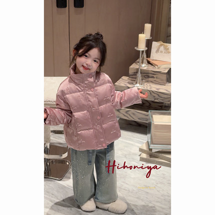 Spring韩国童装2026冬季新款亲子甜美粉色立领羽绒服女童保暖外套