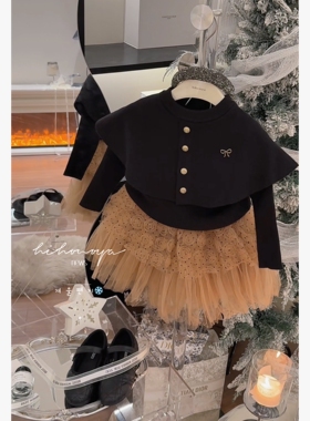 Spring韩国童装2025年冬季新款亲子名媛风显瘦斗篷毛衣女童针织衫