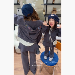 亲子刺绣字母连帽卫衣女童直筒休闲裤 新款 2025秋季 Spring韩国童装