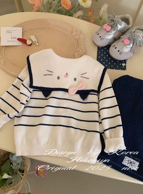 Spring韩国童装2025春季宝宝Kitty可爱风毛衣女童圆领套头针织衫