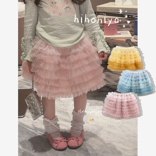 Spring韩国童装2026年春夏新款宝宝渐变蛋糕蓬蓬网纱裙女童半身裙